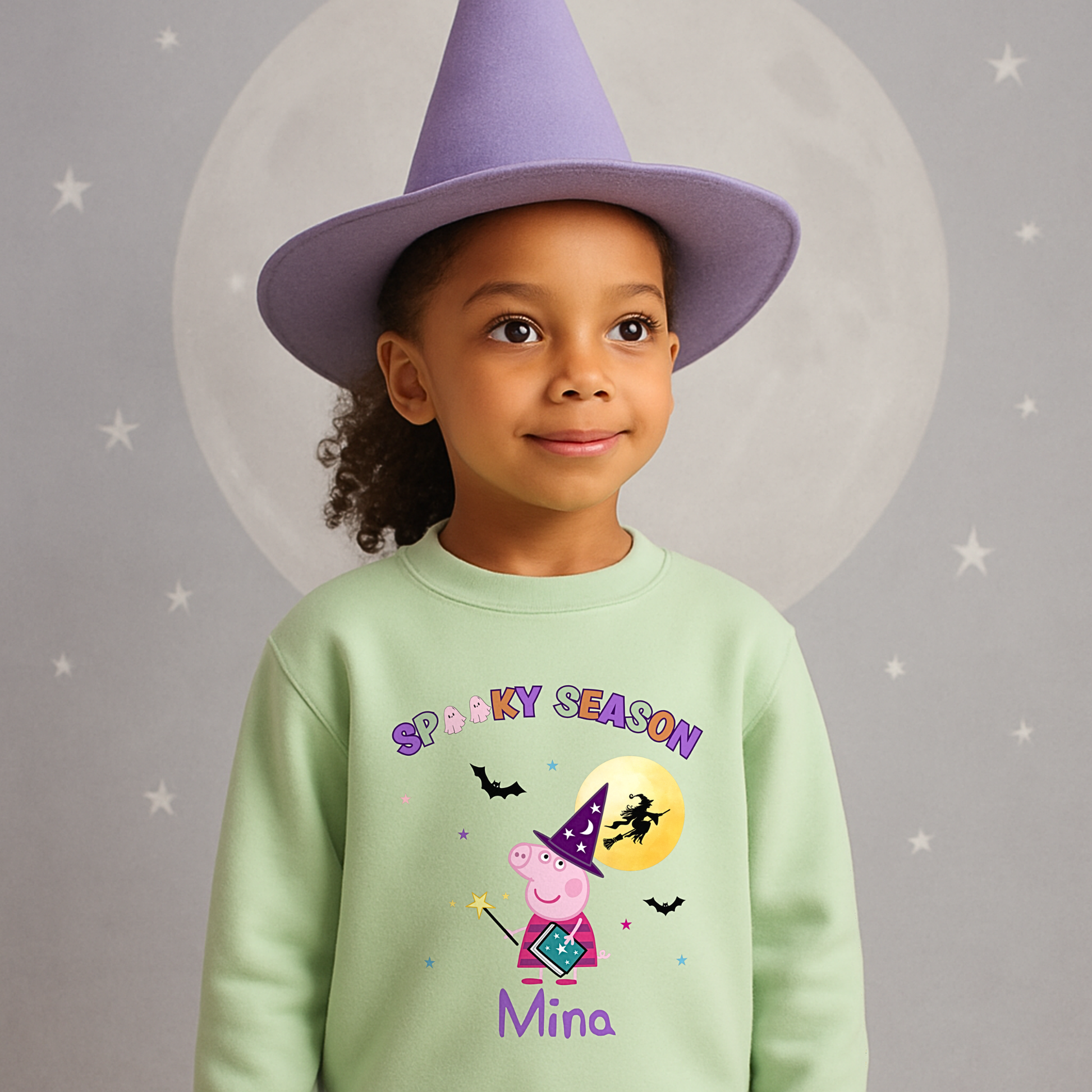 personalised halloween sweatshirt, Personalised Peppa Pig Halloween sweatshirt for kids with witch design and custom name
