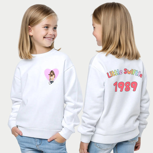 Little Swiftie sweatshirt personalised with custom name and age. Taylor Swift jumper with name