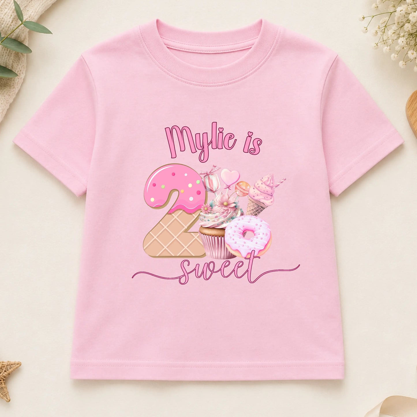 Two Sweet Birthday T-Shirt for Girls: Personalised 2nd Birthday T-shirt AishaBaileyDesigns