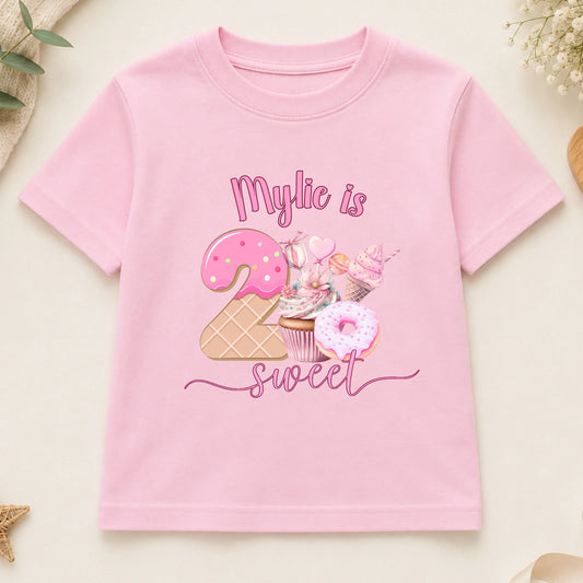 Two Sweet Birthday T-Shirt for Girls: Personalised 2nd Birthday T-shirt AishaBaileyDesigns