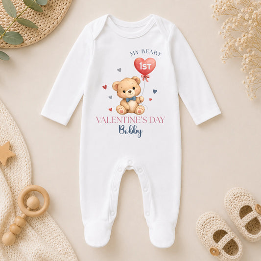 Personalised Baby Outfit: Boys Valentine Beary 1st Valentine Baby Grow, Vest or Bib AishaBaileyDesigns