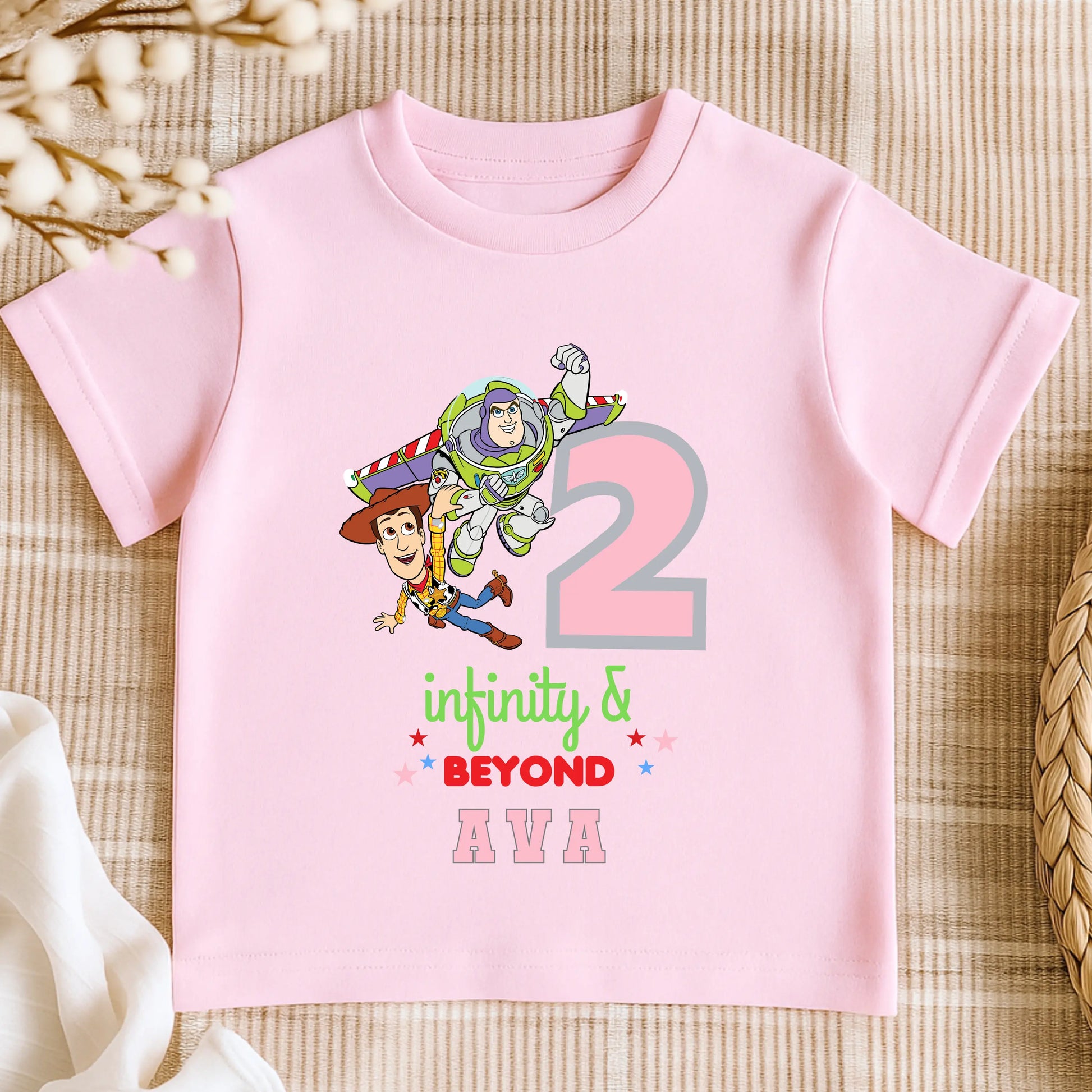 Two Infinity and Beyond - Girls Personalised Toy Story Birthday T-shirt for her 2nd Birthday AishaBaileyDesigns