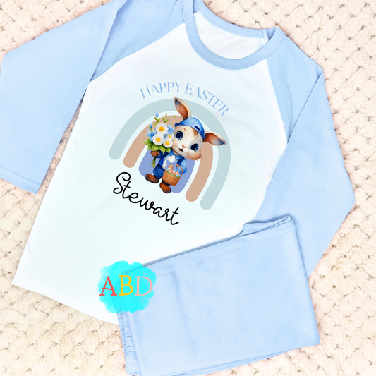 Boys' Easter PJs, White Rabbit & Rainbow Design, when i wake up easter