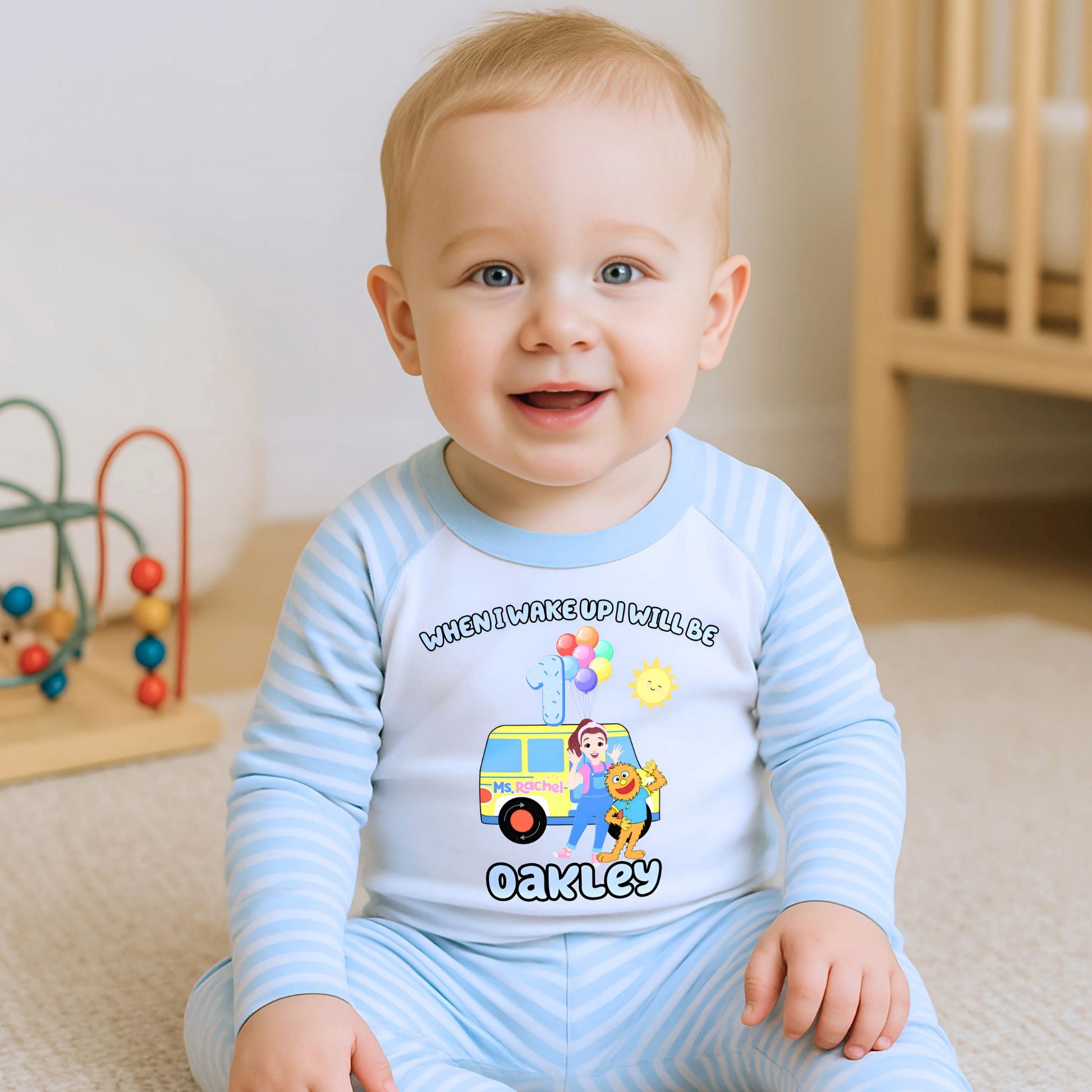 Boys Ms Rachel birthday pyjamas, custom name pyjamas, when i wake up ms Rachel, personalised ms rachel, 