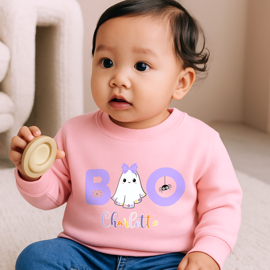 Personalised Halloween sweatshirt for girls - Personalised Halloween sweatshirt for girls with cute ghost “Boo” design in lilac