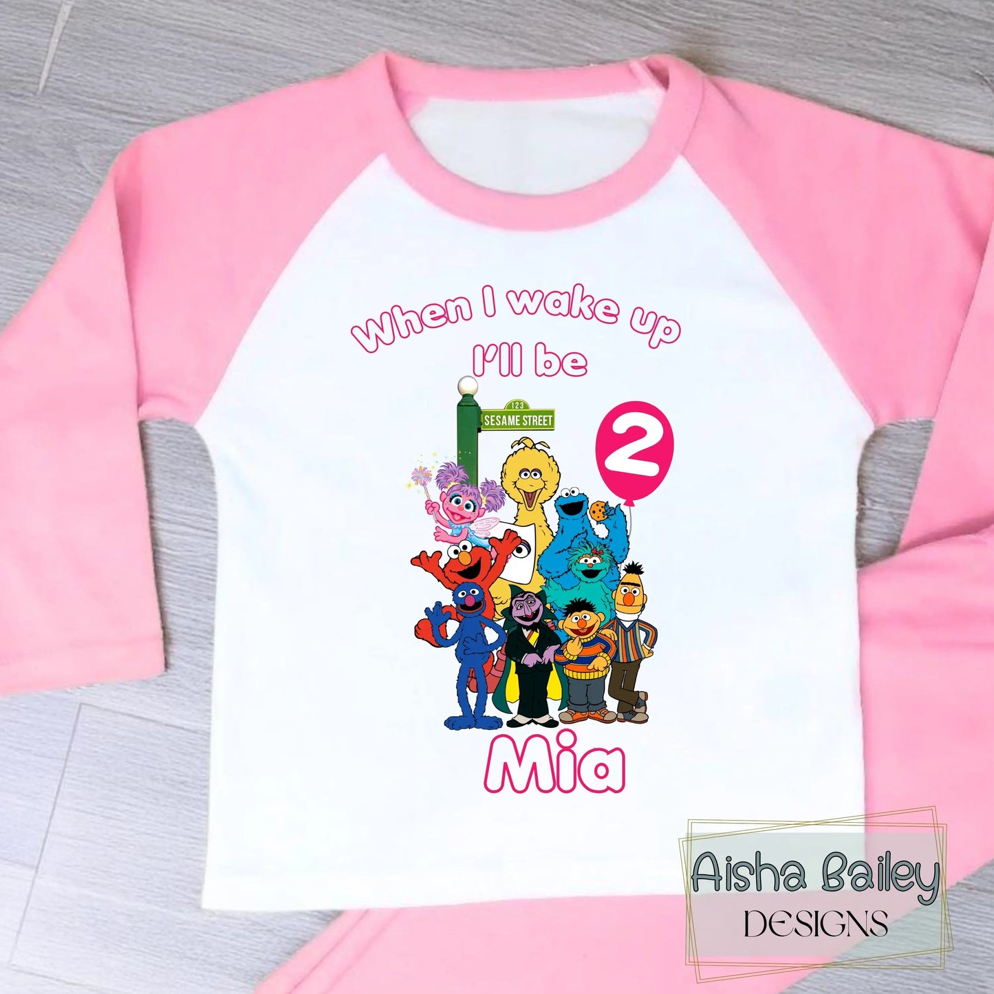 Personalised Sesame Street birthday pyjamas for Girls AishaBaileyDesigns