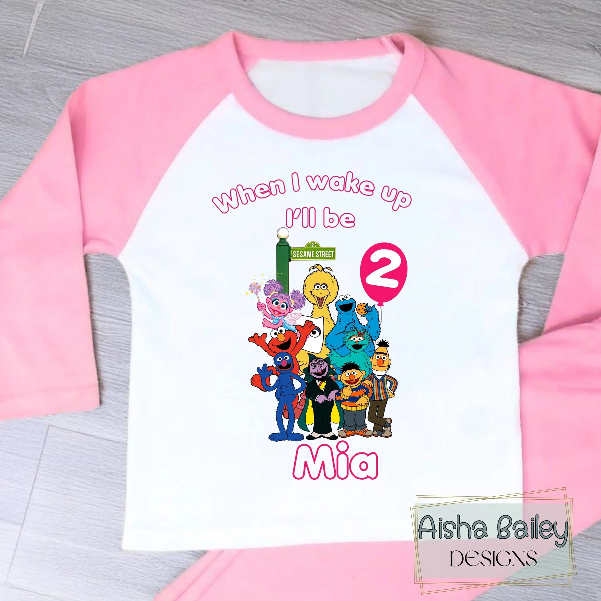 Personalised Sesame Street birthday pyjamas for Girls AishaBaileyDesigns