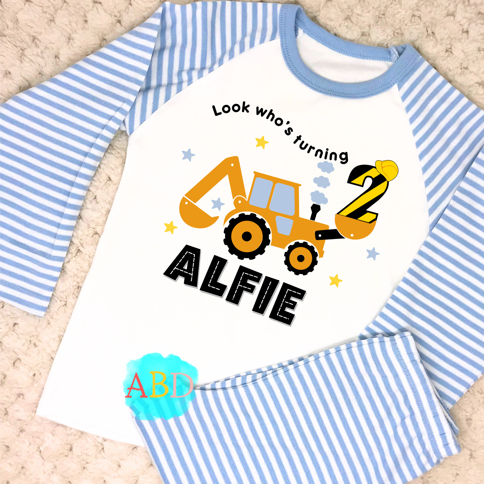 Digger birthday pyjamas, when i wake up construction digger, personalised pjs boys, boys birthday pyjamas, pajamas with name age