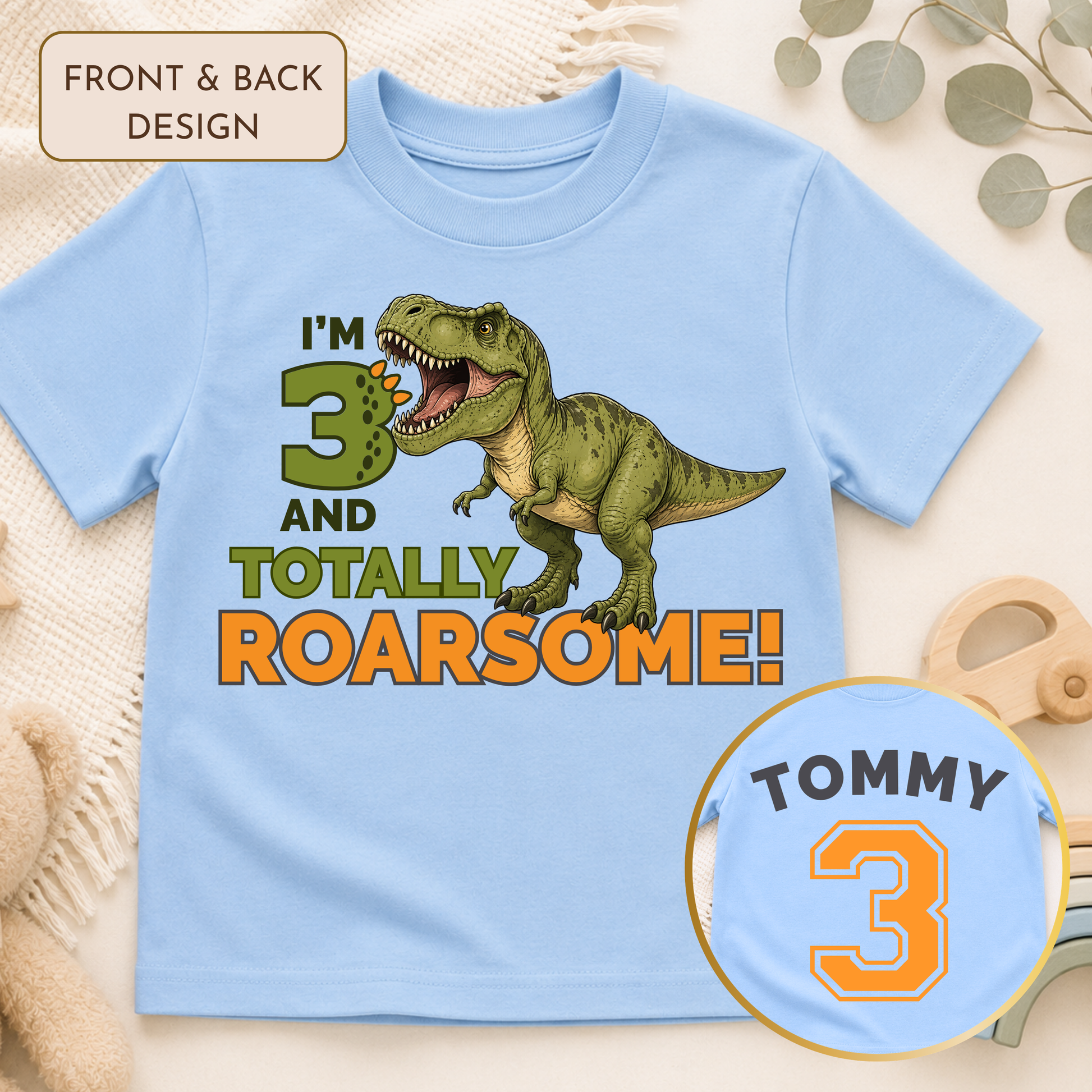 Personalised Dinosaur Birthday T-shirt for Boys, Totally Roarsome Birthday Tee AishaBaileyDesigns