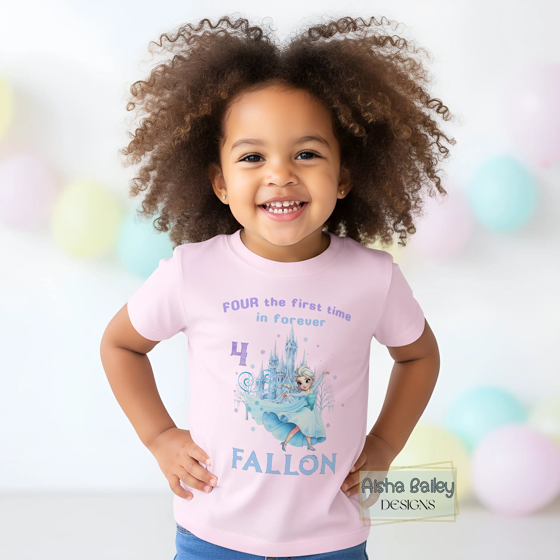 Personalised Frozen Elsa 4th birthday t-shirt for girls with custom name princess design