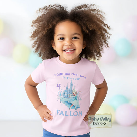 Personalised Frozen Elsa 4th birthday t-shirt for girls with custom name princess design