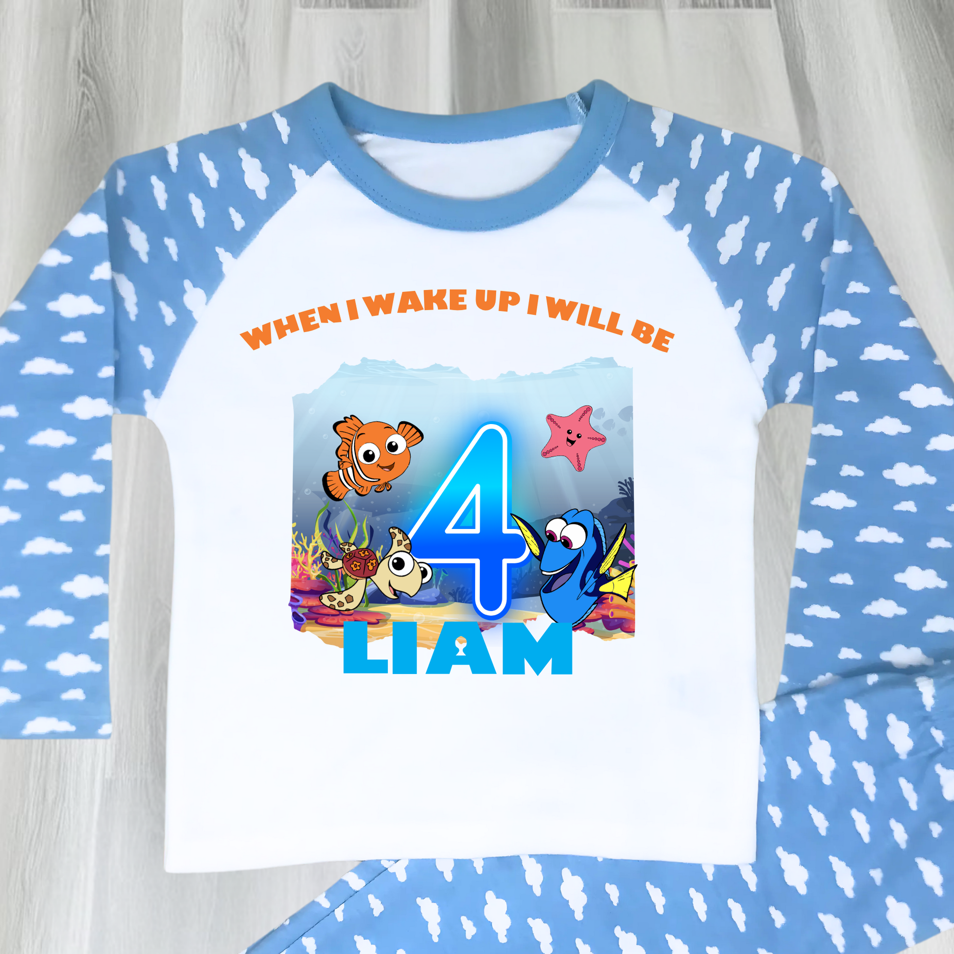 Finding Nemo birthday pyjamas personalised with under the sea theme for boys