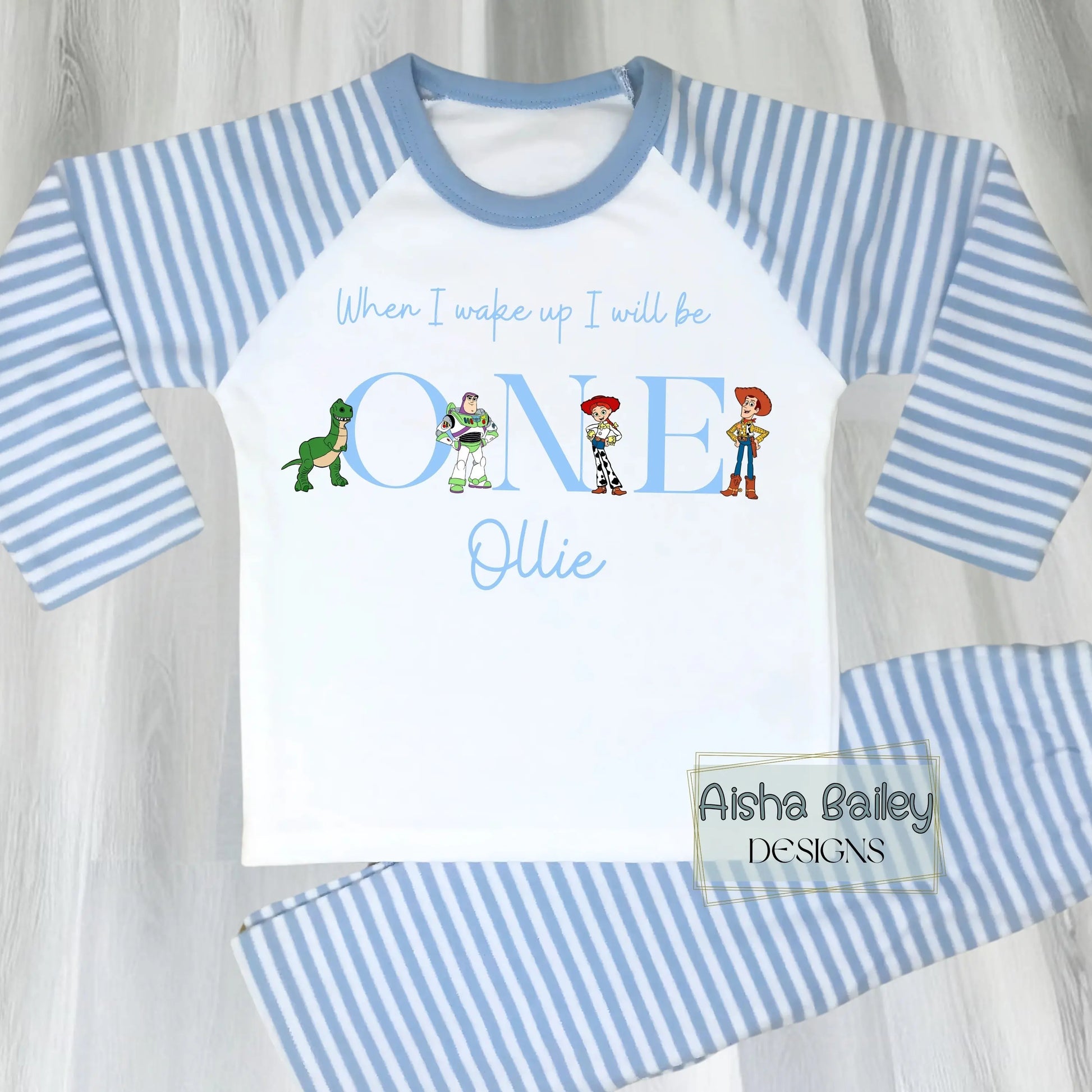 Personalised Toy Story Birthday Pyjamas for Boys with custom name and age, when i wake up i will be