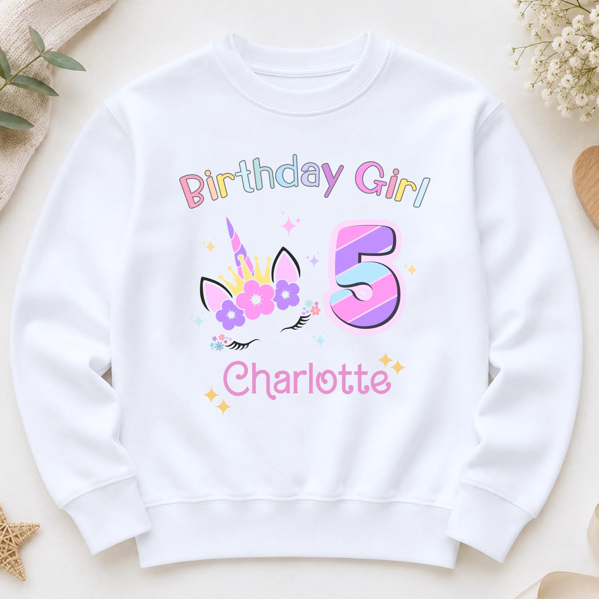 Personalised Unicorn Birthday Sweatshirt for Girls – Custom Name & Age Magical Birthday Jumper AishaBaileyDesigns