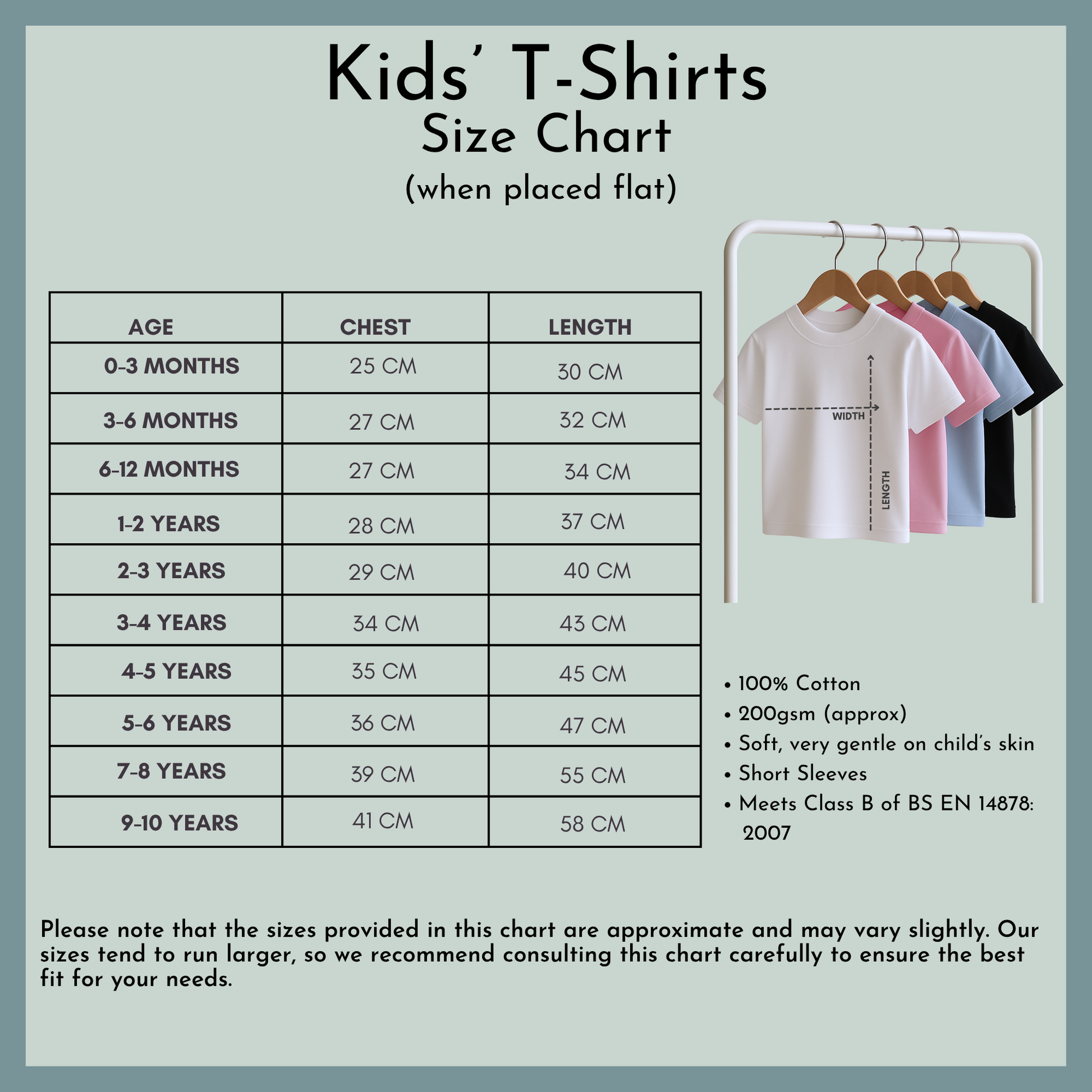 Boys Easter Top: T-shirt size chart