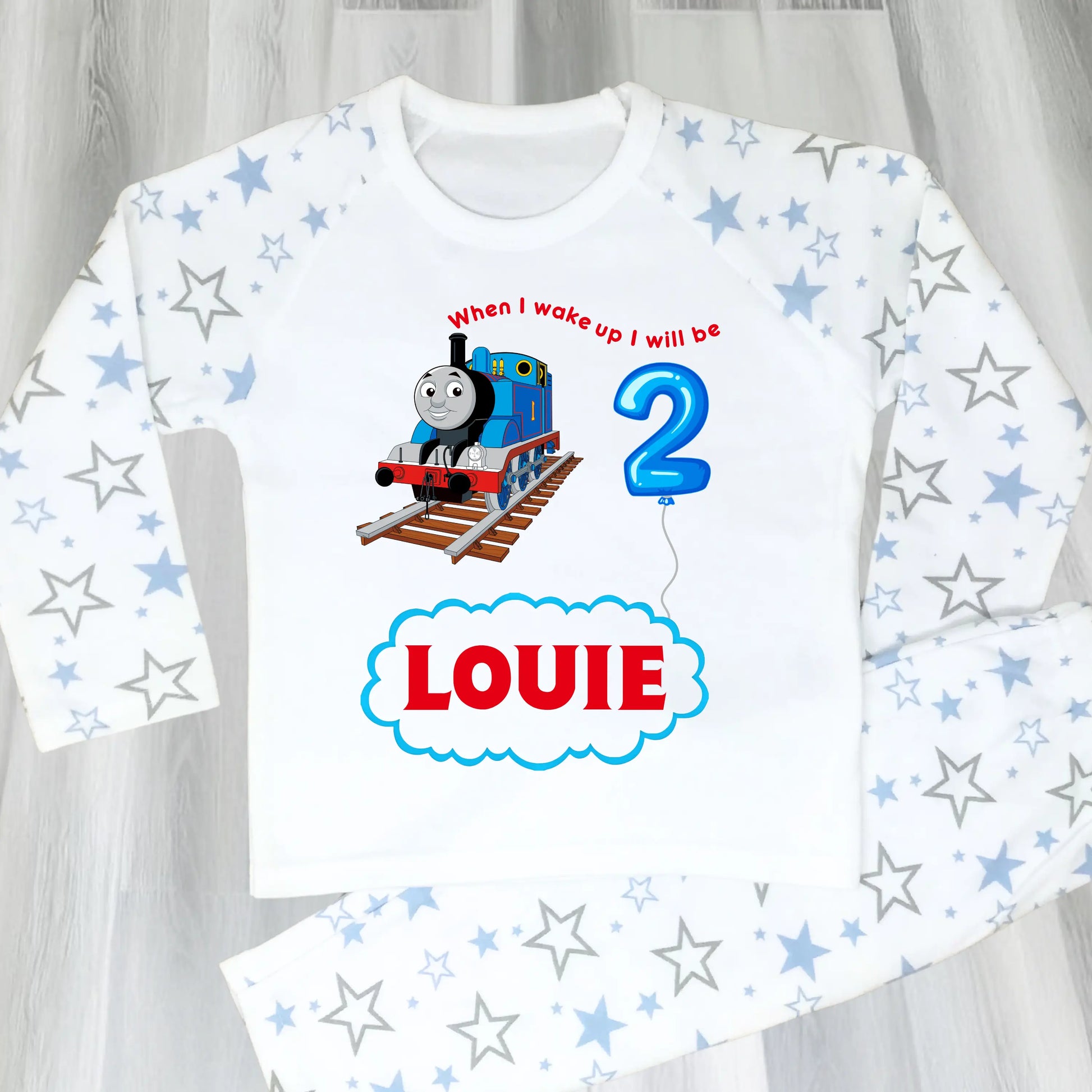 Boys Personalised Thomas Birthday Pyjamas - When I wake up Thomas the Tank Engine AishaBaileyDesigns