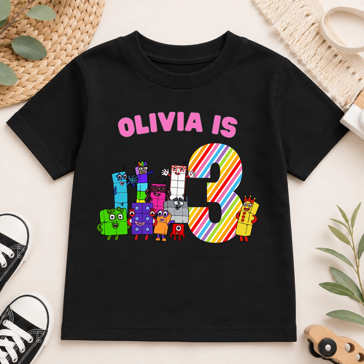 Girls Personalised Numberblocks Birthday T-shirt  - any name and age AishaBaileyDesigns