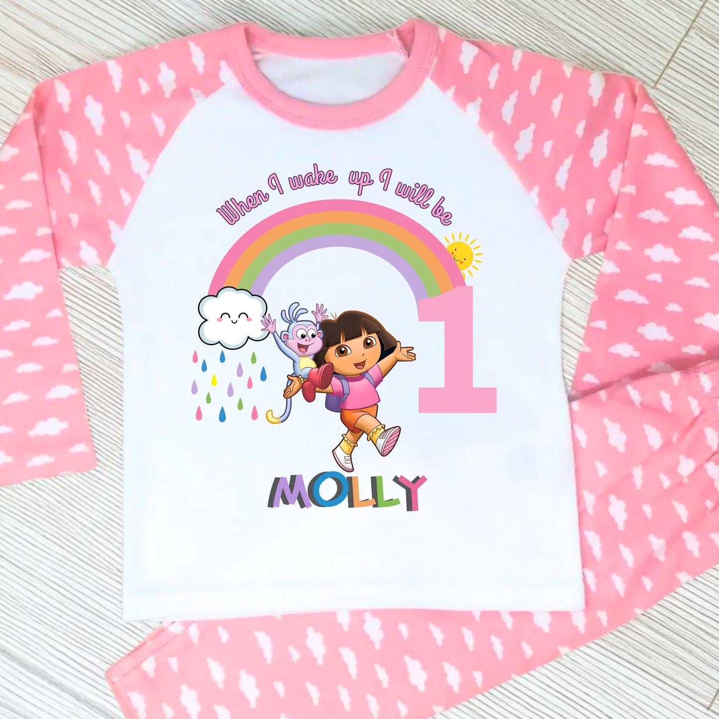 Girls Personalised Dora Birthday Pyjamas, When I Wake up Dora the Explorer AishaBaileyDesigns