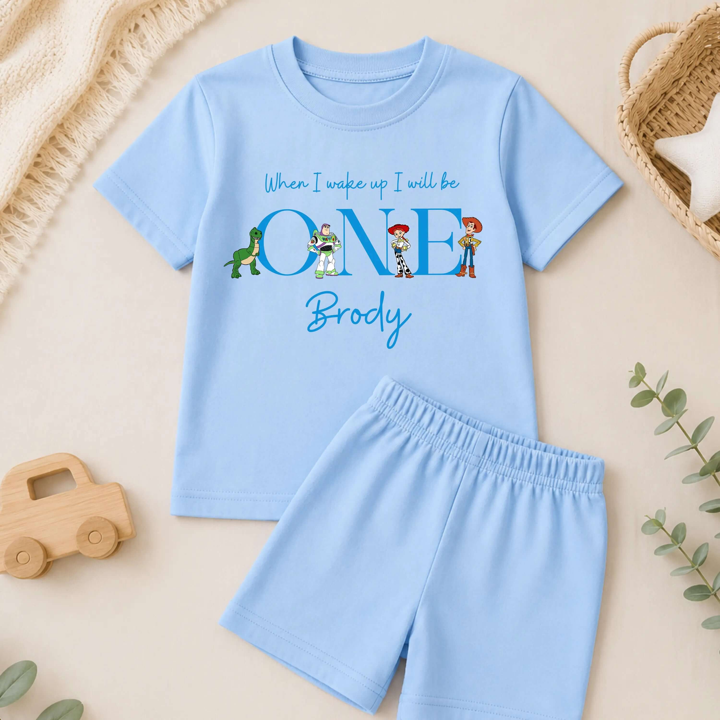 Boys Personalised Toy Story Short Birthday Pyjamas - When I Wake Up PJs
