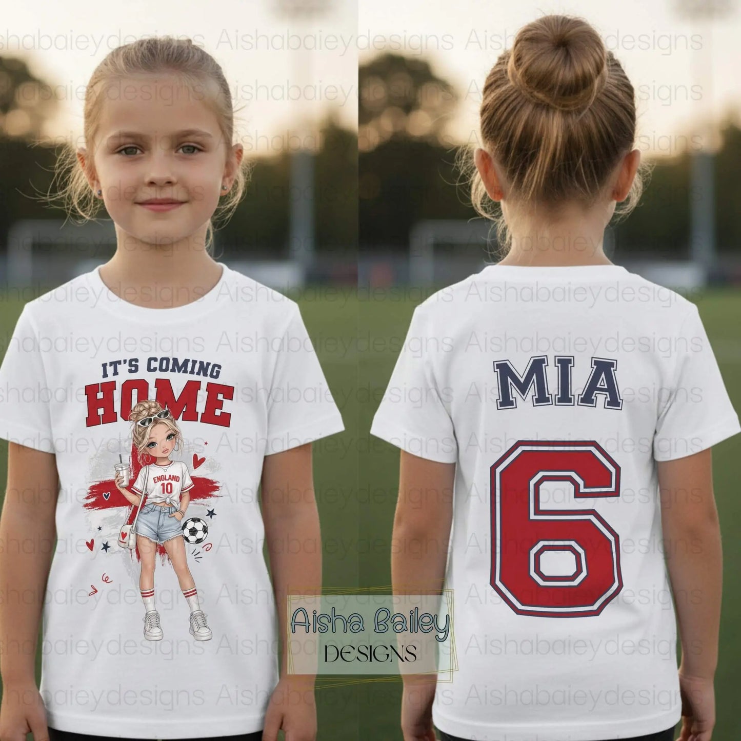 Personalised England World Cup T-shirt 2026 kids England t-shirt with custom name and number, come on England and it’s coming home football design
