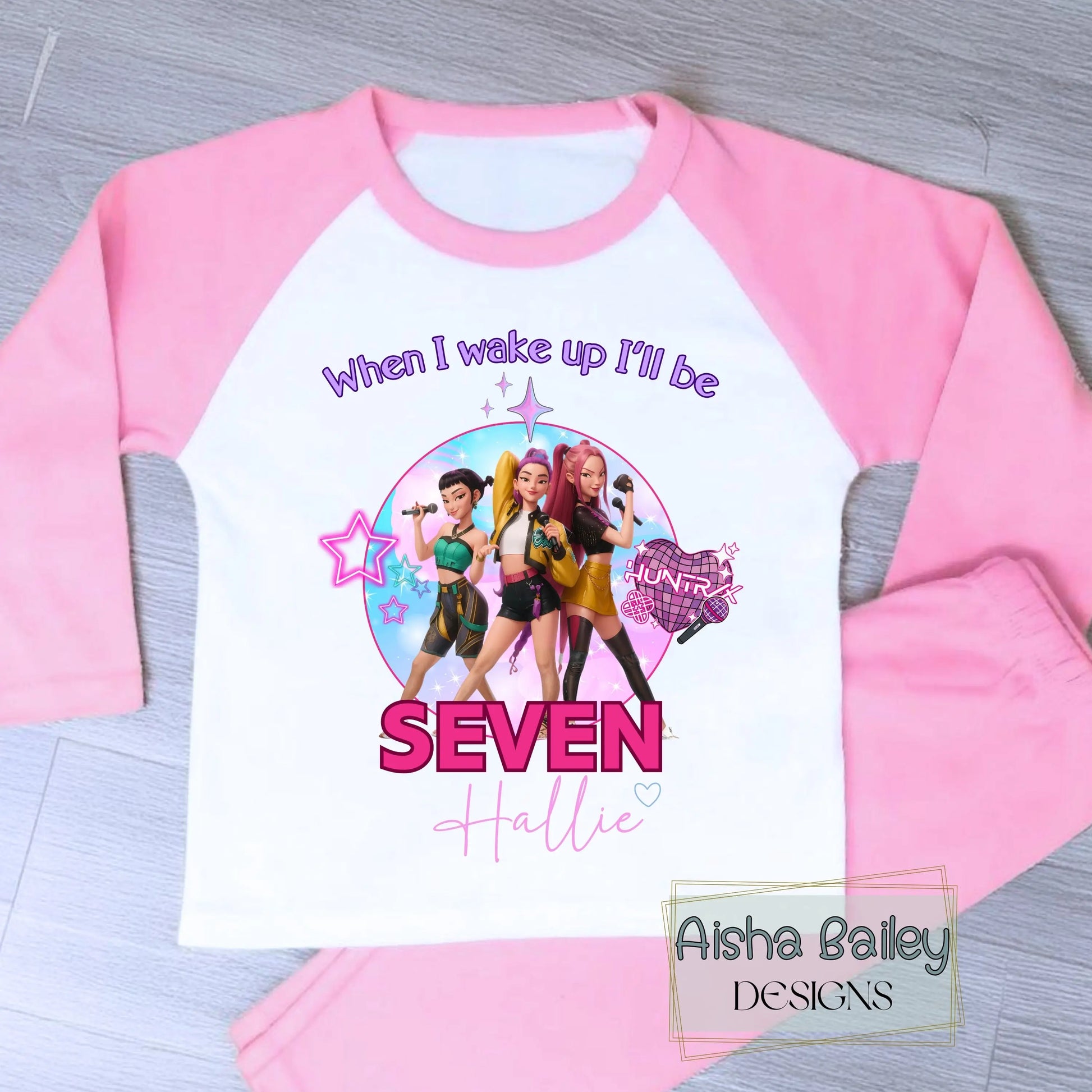 Personalised Kpop Demon Hunters Birthday Pyjamas for Girls AishaBaileyDesigns