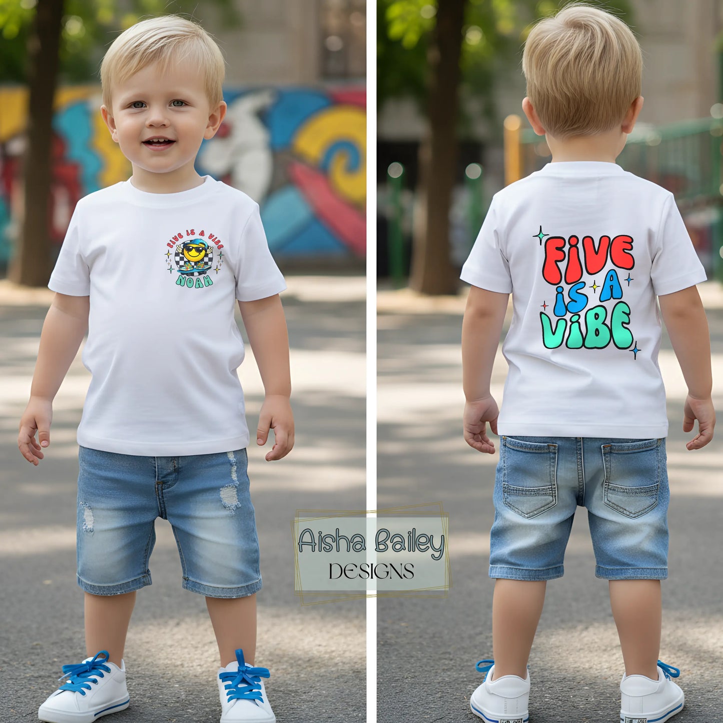 Personalised Boys Five is a Vibe Birthday T-shirt - 5th Birthday Tee - aishabaileydesigns