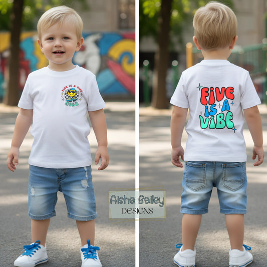 Personalised Boys Five is a Vibe Birthday T-shirt - 5th Birthday Tee - aishabaileydesigns
