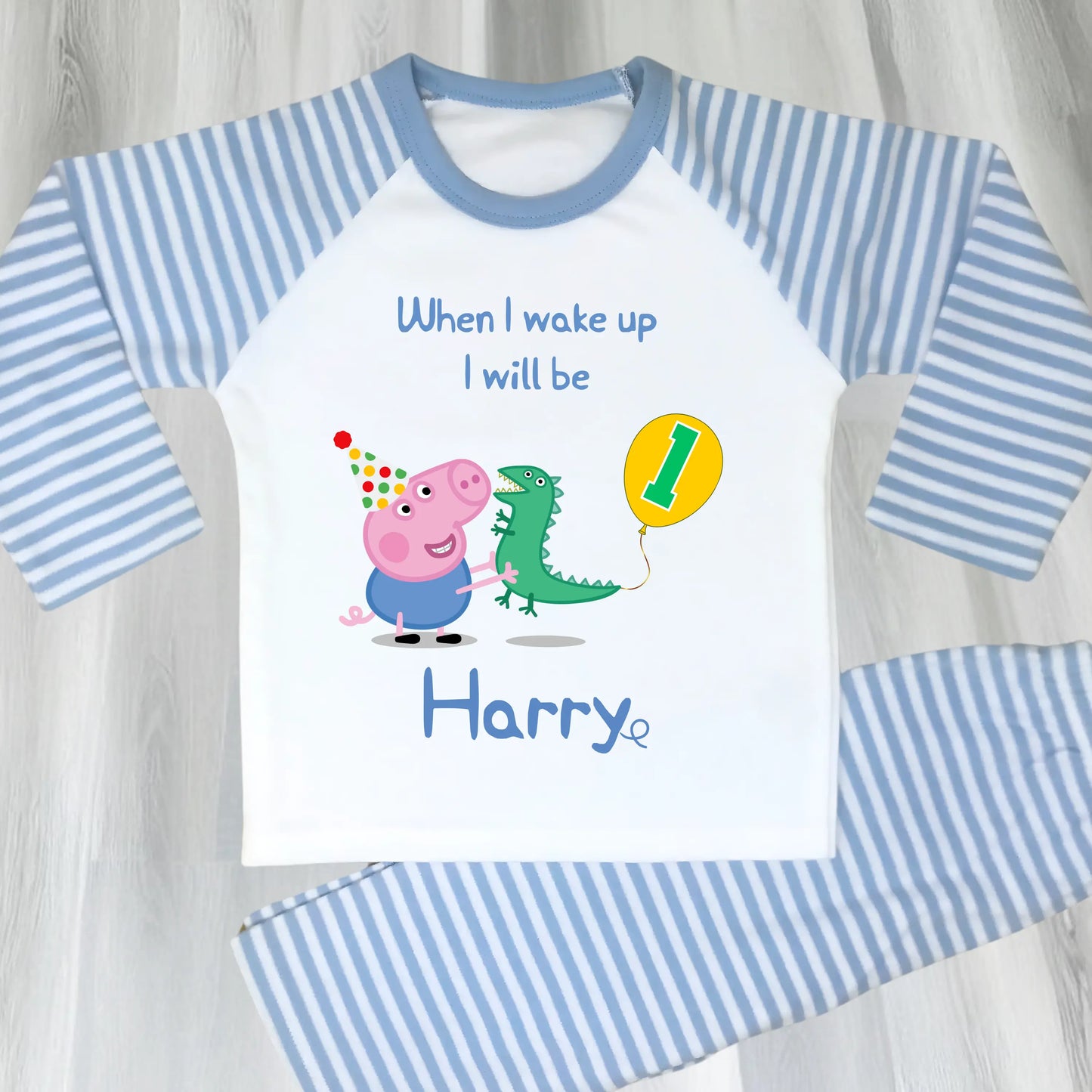 Boys George Pig Birthday Pyjamas with Personalisation - George Pig and his Dinosaur PJs AishaBaileyDesigns