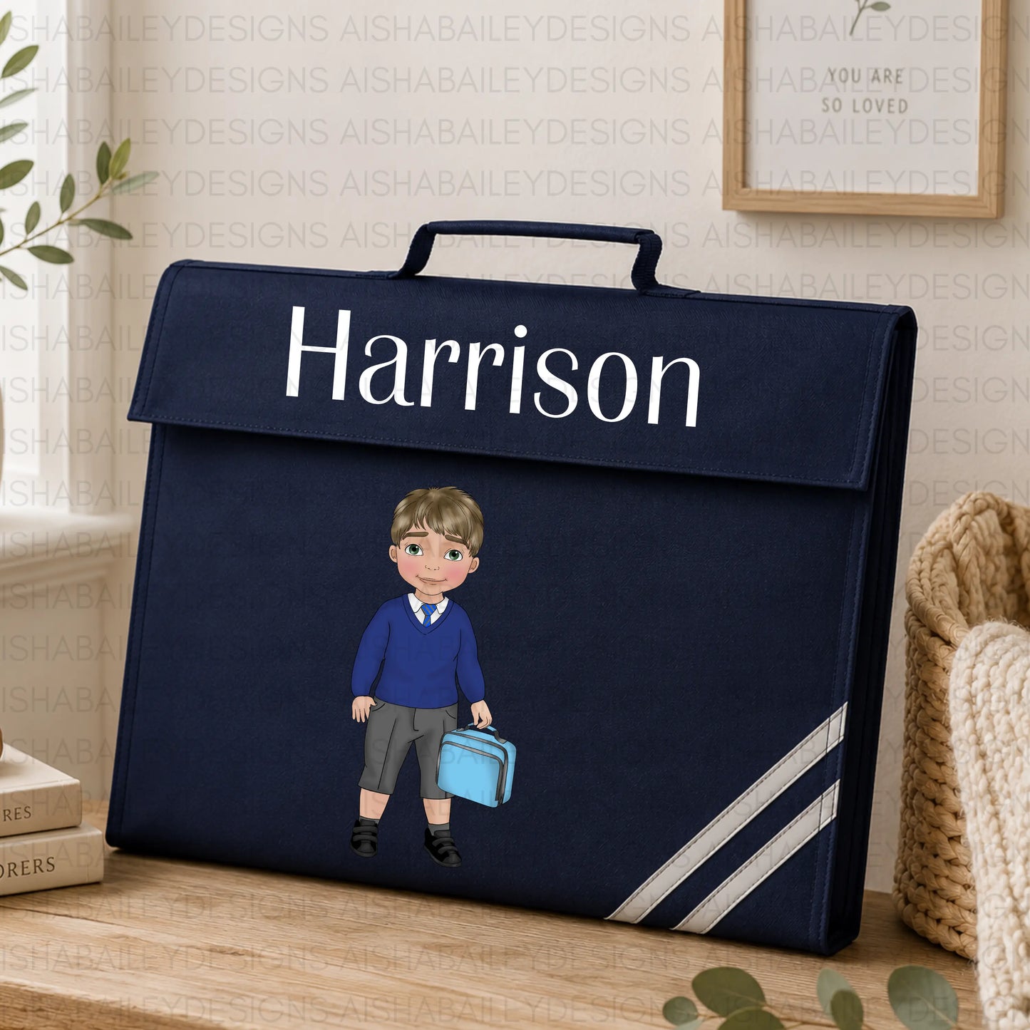 Personalised Back to School Book Bag for Boys | Custom Kids Character Design AishaBaileyDesigns