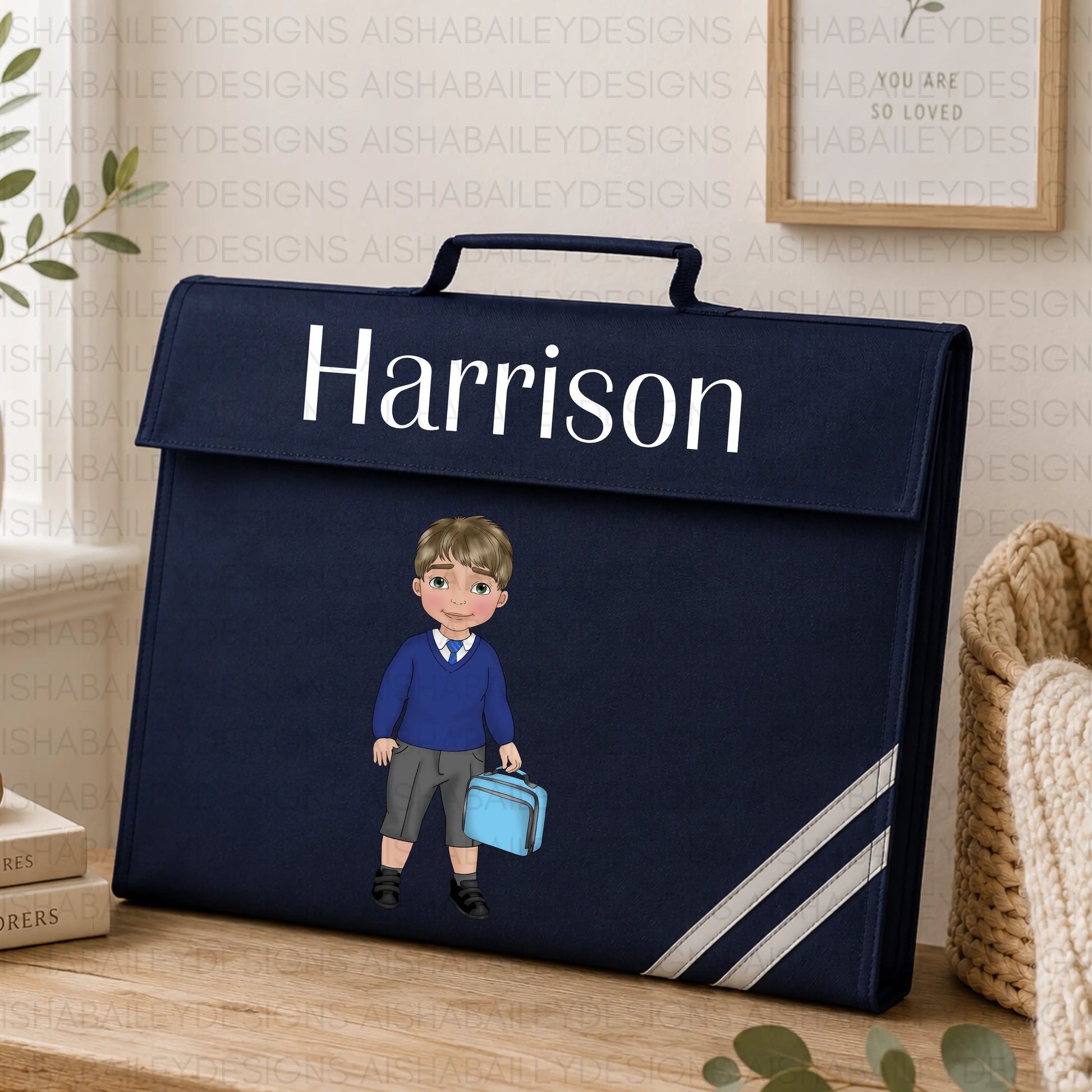 Personalised Back to School Book Bag for Boys | Custom Kids Character Design AishaBaileyDesigns