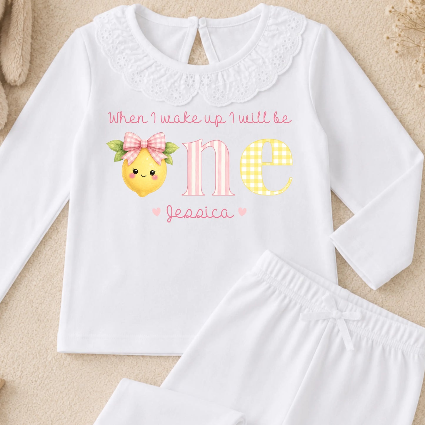 Personalised Pink Lemon 1st Birthday Pyjamas for Baby Girls AishaBaileyDesigns