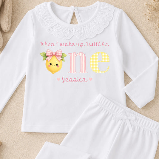Personalised Pink Lemon 1st Birthday Pyjamas for Baby Girls AishaBaileyDesigns