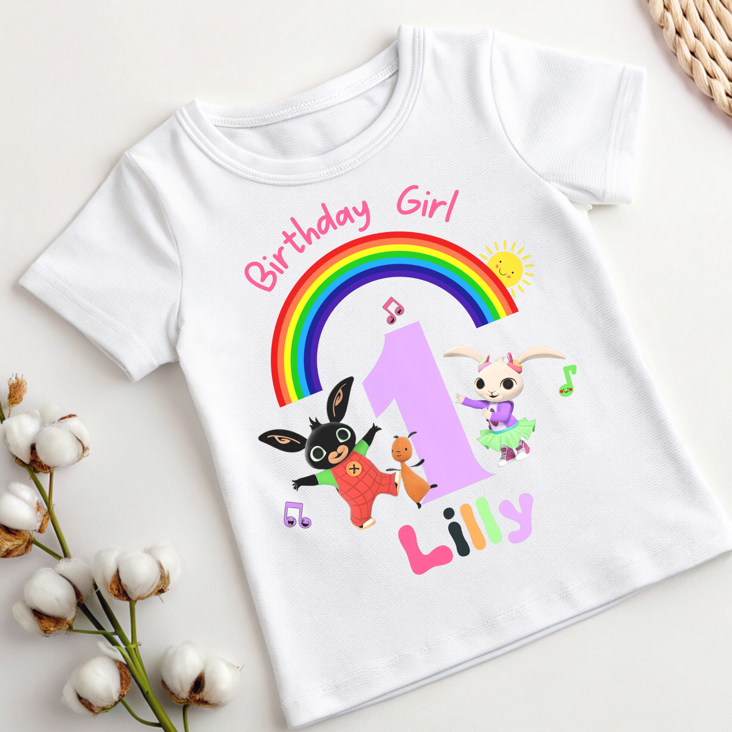 Birthday t-shirt for Girls - Personalised Bing Bunny and Coco Tee