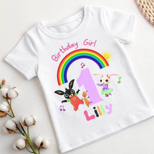 Birthday t-shirt for Girls - Personalised Bing Bunny and Coco Tee