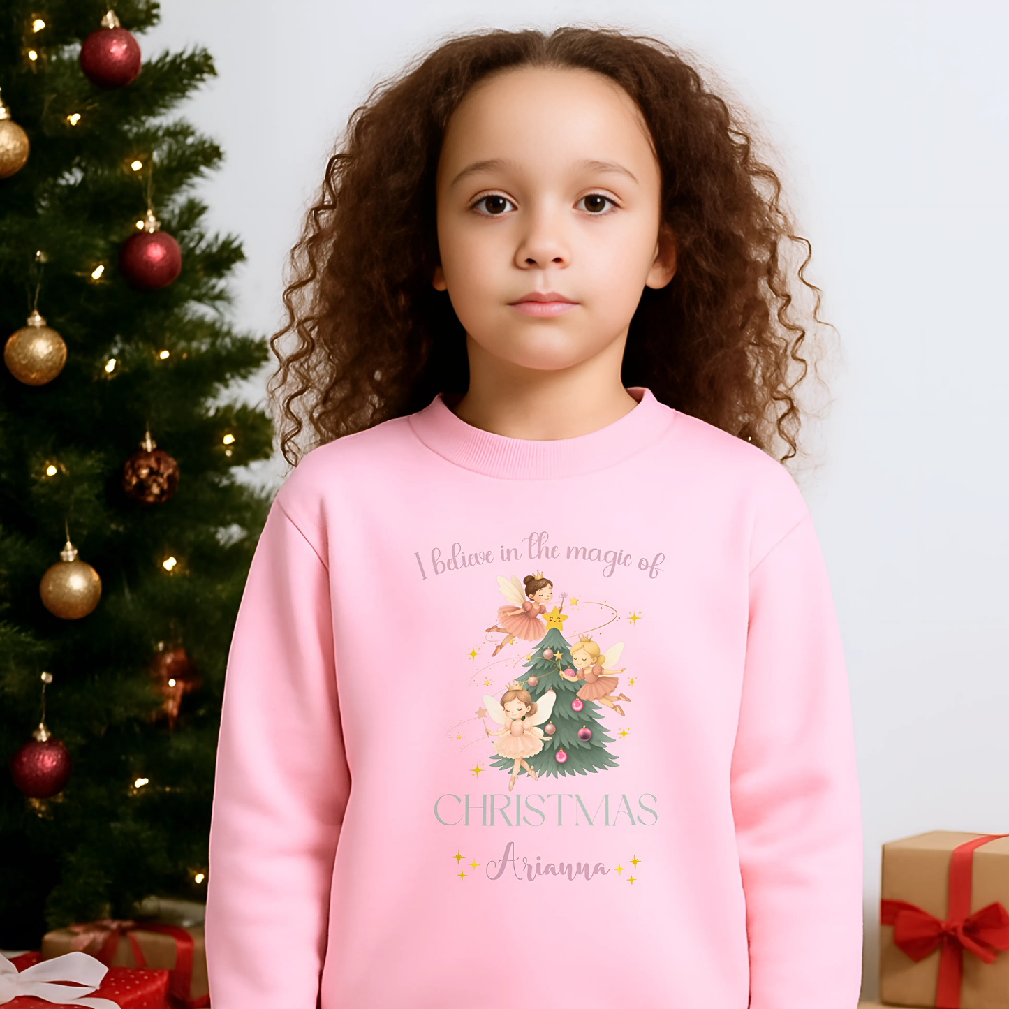 Personalised Christmas Sweatshirt for Girls – Magical Fairy Christmas Jumper, Christmas Jumper day for Children