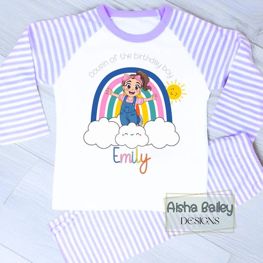 Ms Rachel Matching Sibling birthday Pyjamas: Ms Rachel Match With Me personalised pyjamas with sibling birthday design and names. Sister of the birthday girl, brother of the birthday boy, 