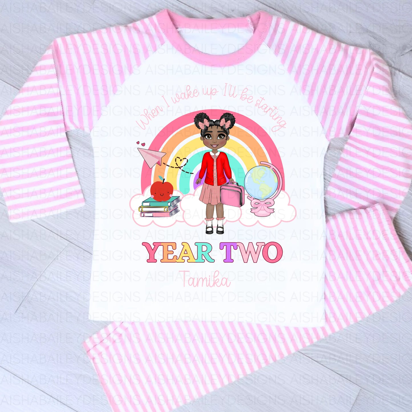 Personalised Back to School Pyjamas for Girls | Custom School Girl PJs AishaBaileyDesigns