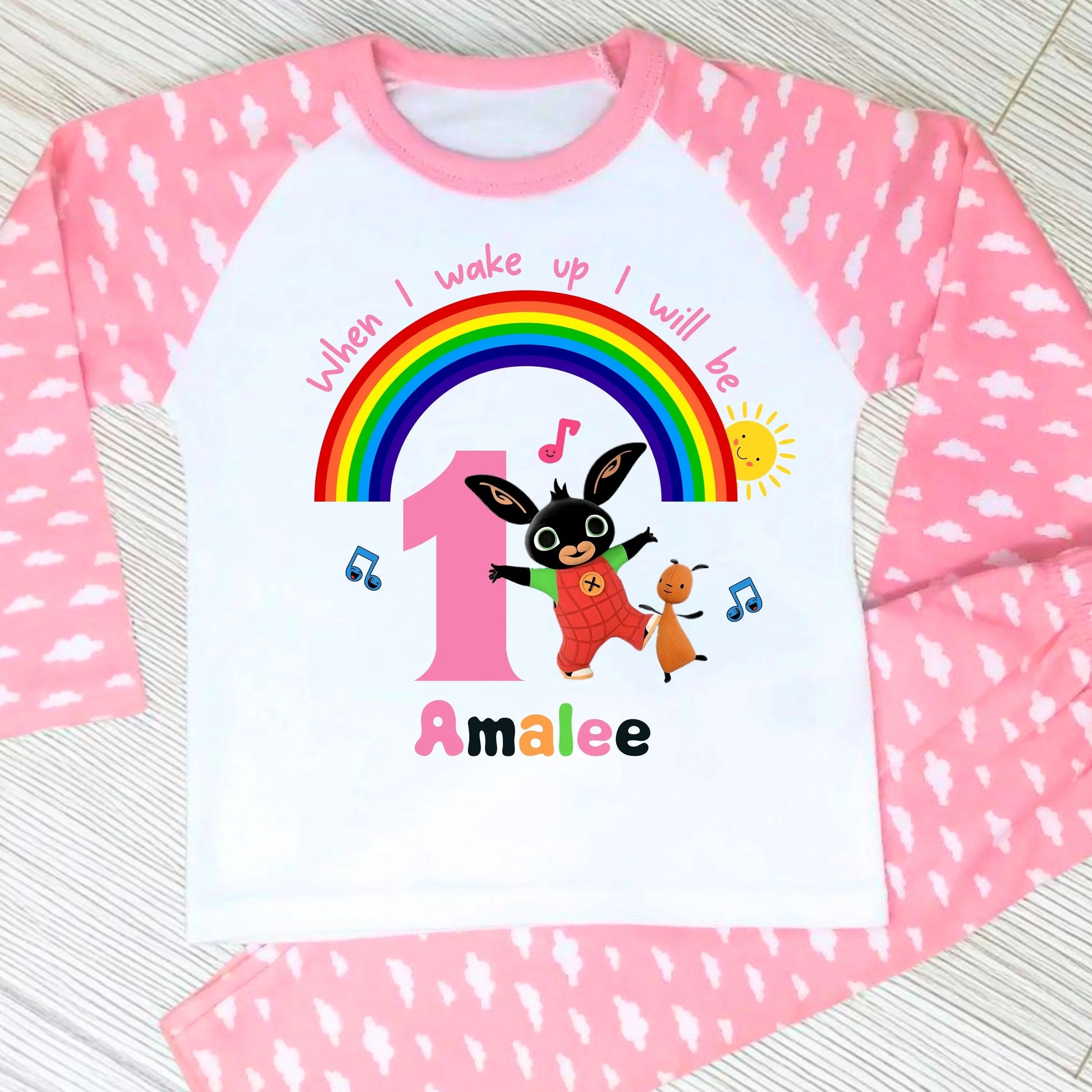 Personalised Bing bunny birthday pyjamas, when i wake up bing, Bing bunny with name, girls bing birthday gift