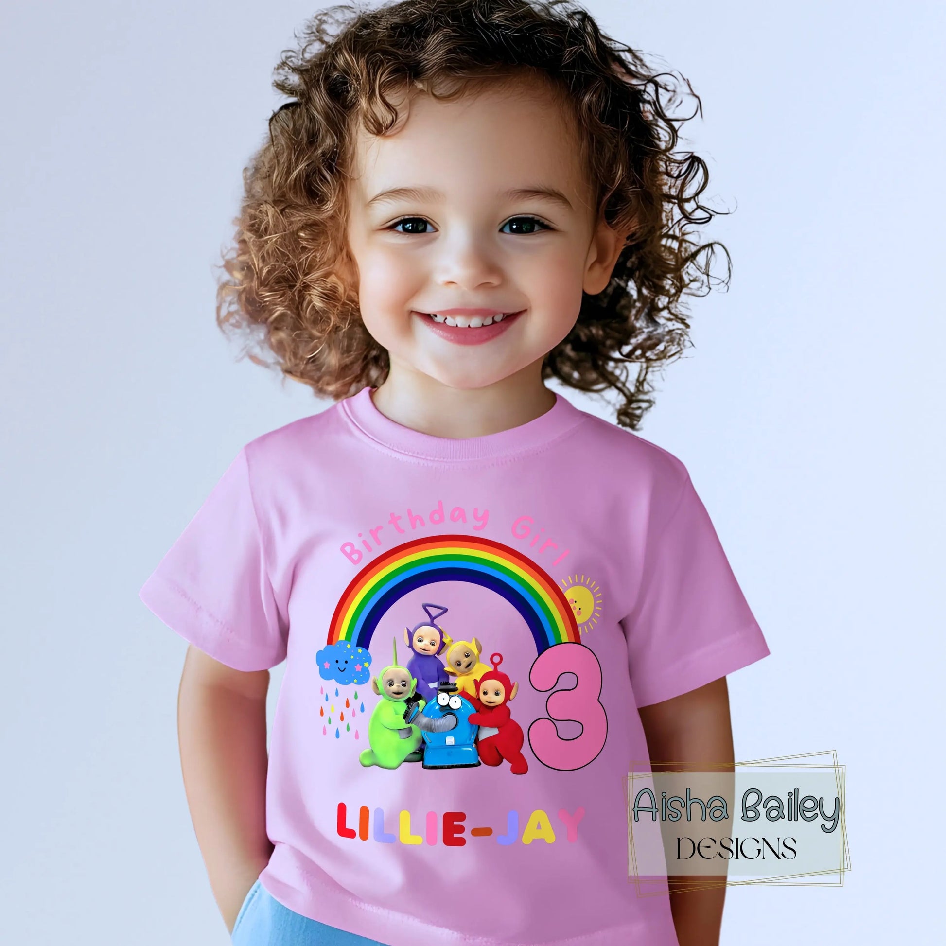 Birthday T-shirt with Name & Age - Custom Teletubbie Design, Custom name t-shirt, personalised 1st 2nd 3rd