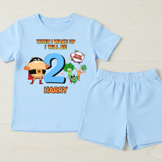 Boys Personalised Supertato Short Birthday Pyjamas - When I Wake Up PJs AishaBaileyDesigns