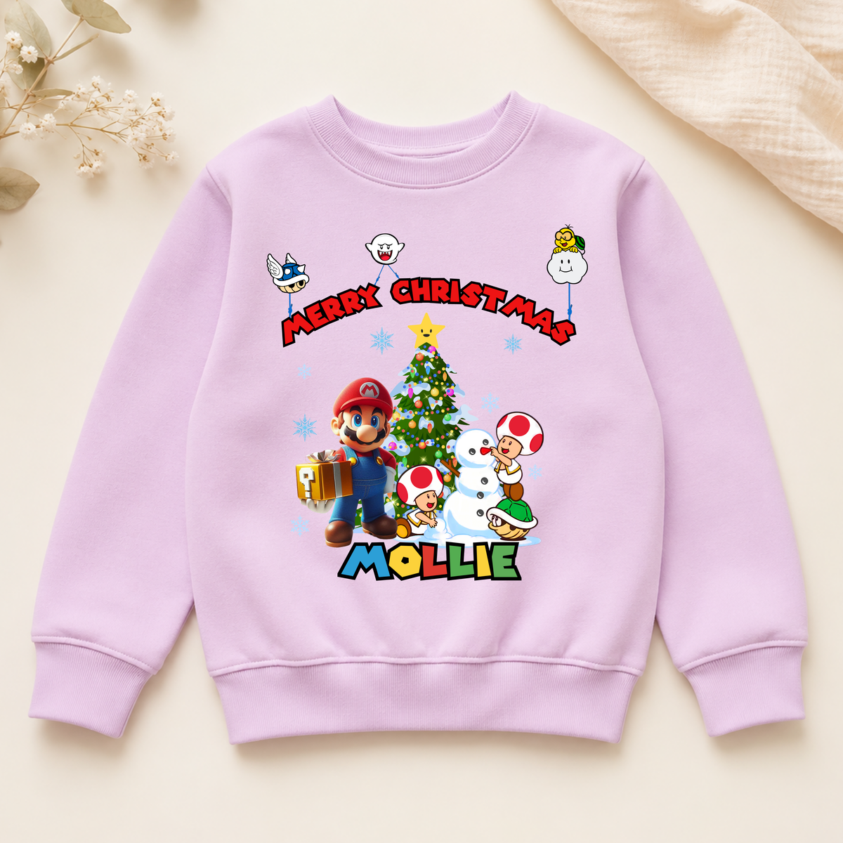 Personalised Mario Christmas Jumper: Kids Xmas Sweatshirt