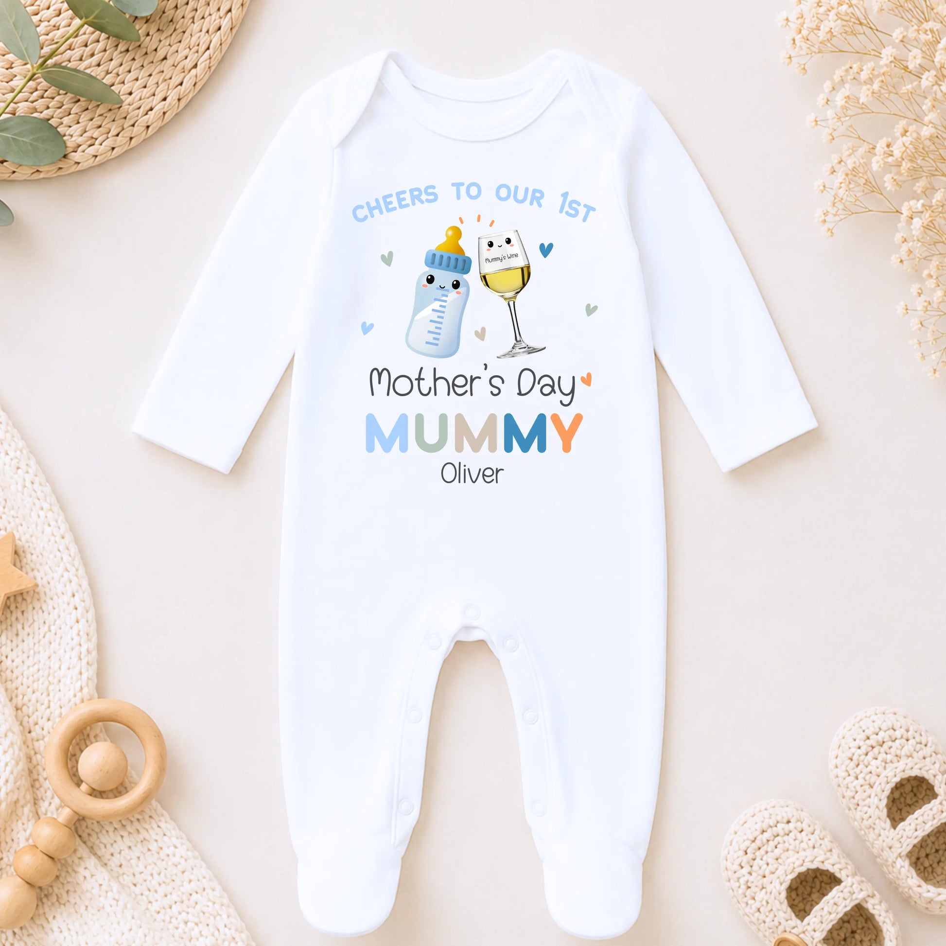 1st Mother's Day Baby Outfit for Boys: Personalised Sleepsuit, Vest, Tee or Bib – First Mothers Day as My Mummy AishaBaileyDesigns