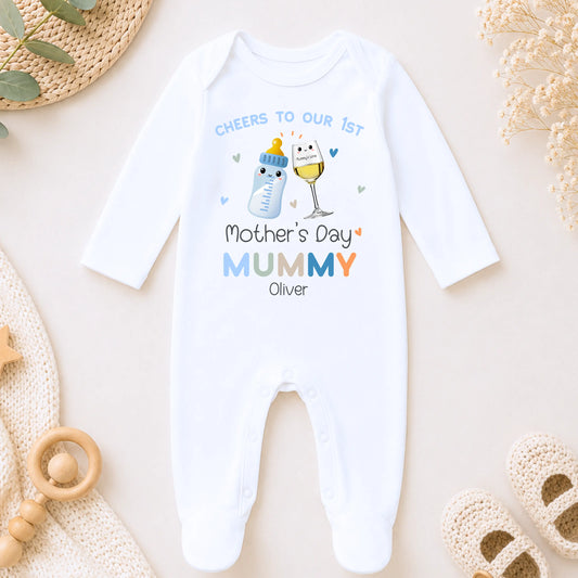 1st Mother's Day Baby Outfit for Boys: Personalised Sleepsuit, Vest, Tee or Bib – First Mothers Day as My Mummy AishaBaileyDesigns