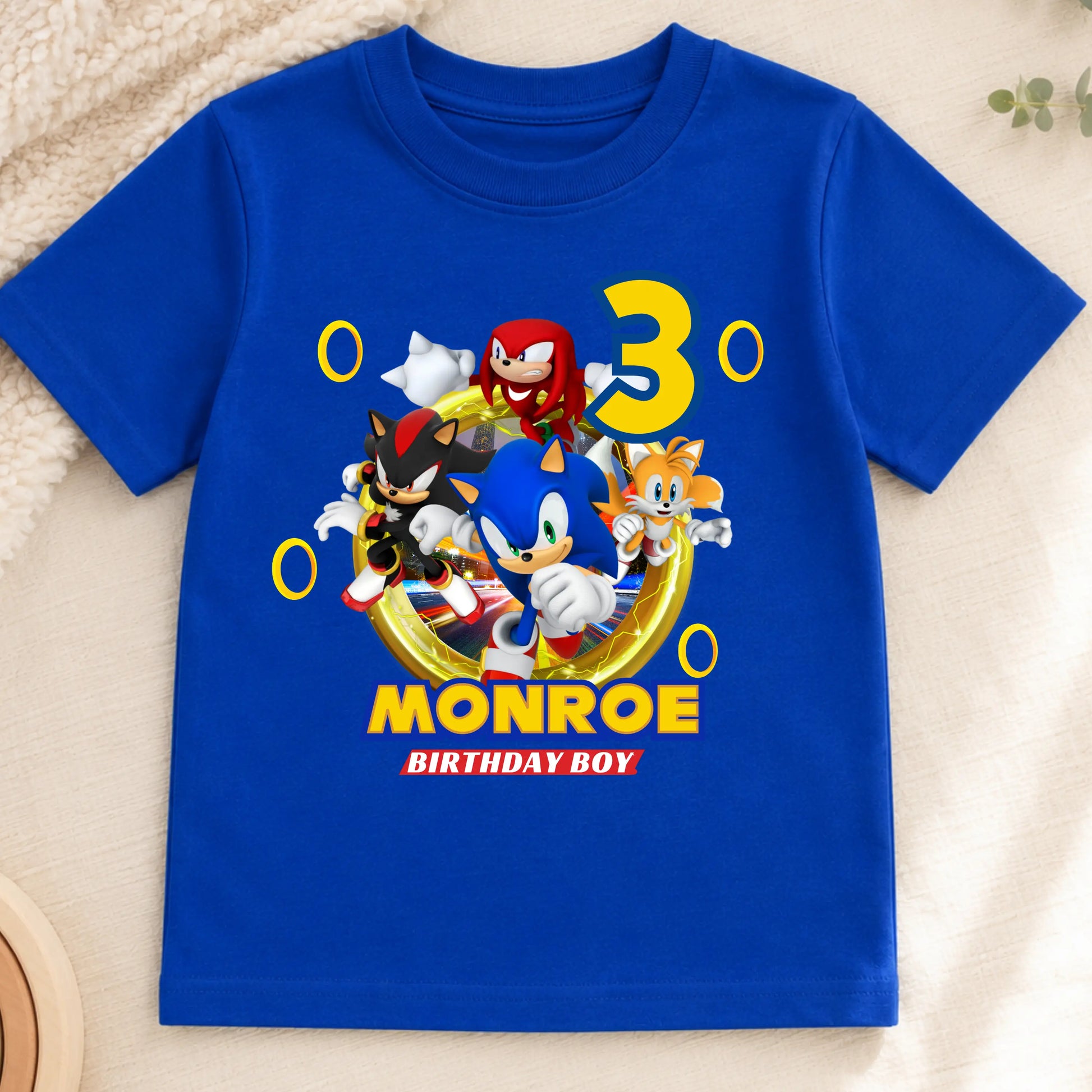 Boys Sonic Birthday T-shirt with Personalisation - any Name and Age AishaBaileyDesigns