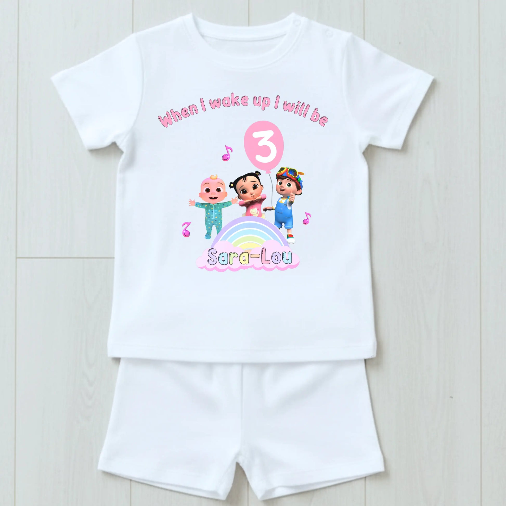 Personalised Cocomelon Short Birthday Pyjamas: Girls Short Birthday PJs AishaBaileyDesigns
