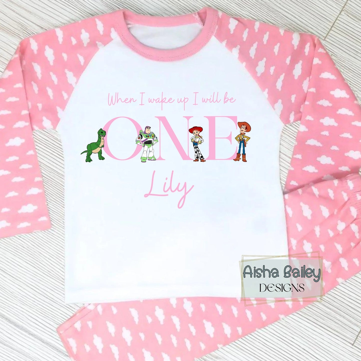 Personalised Toy Story birthday pyjamas for girls with custom name, when I wake up I will be birthday outfit pink kids pyjama set