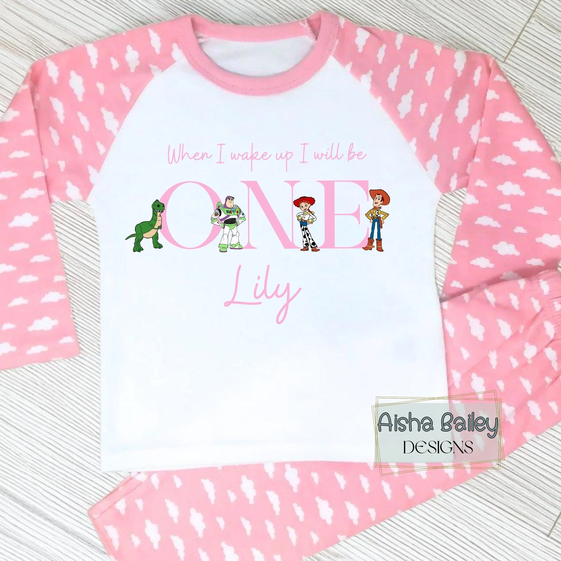Personalised Toy Story birthday pyjamas for girls with custom name, when I wake up I will be birthday outfit pink kids pyjama set