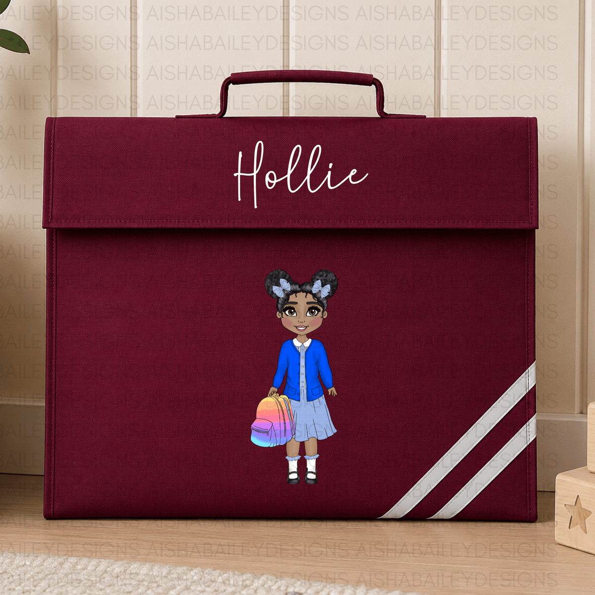 Personalised Back to School Book Bag for Girls | Custom Kids Character Design AishaBaileyDesigns