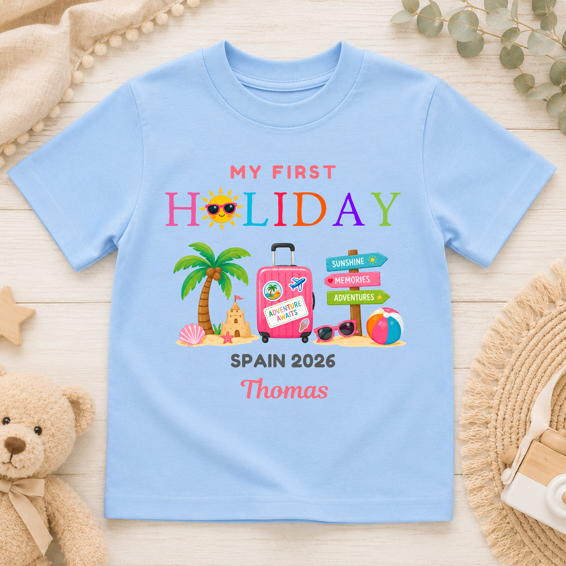 Personalised Family Holiday T-Shirt for Babies, Kids & Adults