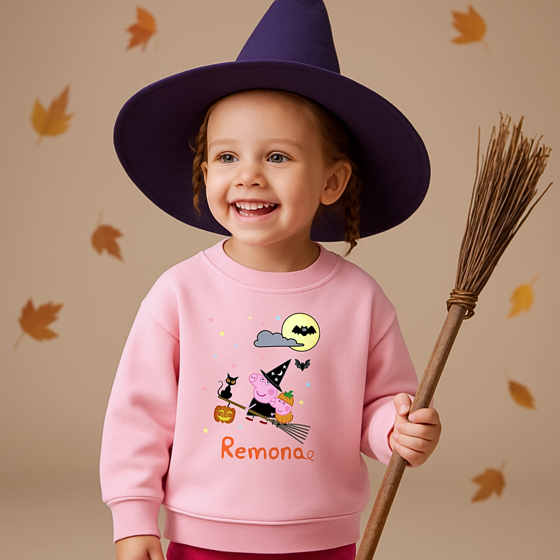 personalised halloween sweatshirt, Personalised Peppa Pig Halloween sweatshirt for kids with witch design and custom name